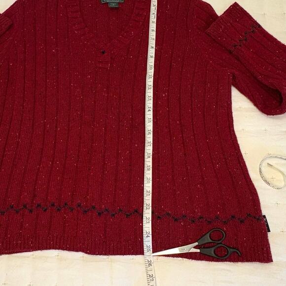 Woolrich Ribbed V-neck Pullover Sweater Women's XL | Bright Ruby Heather Red - Picture 9 of 13